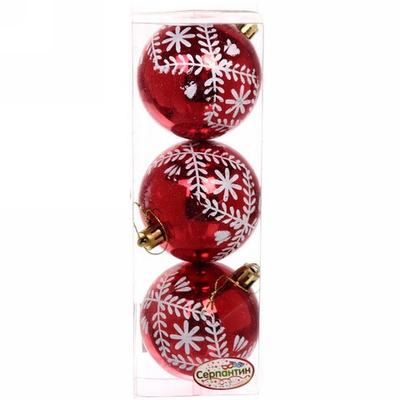 Новогодние шары 7см (набор 3шт) «Хвойные веточки», красный