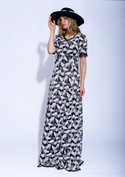 Женское дизайнерское кружевное платье черного цвета с коротким рукавом