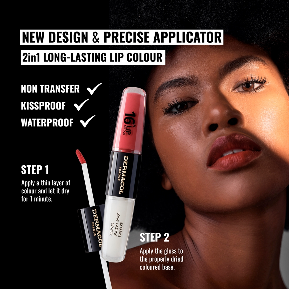 Dermacol 16H Lip Colour - Долговременная помада и блеск для губ оттенок 01 Bella Aura, 2 ml