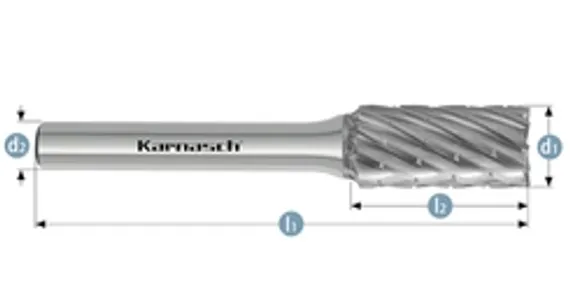 Борфреза твердосплавная Karnasch форма D, 6х4,8х6х50 мм, насечка HP-3 PRO, покрытие Green-Tec, арт. 11.6093-010