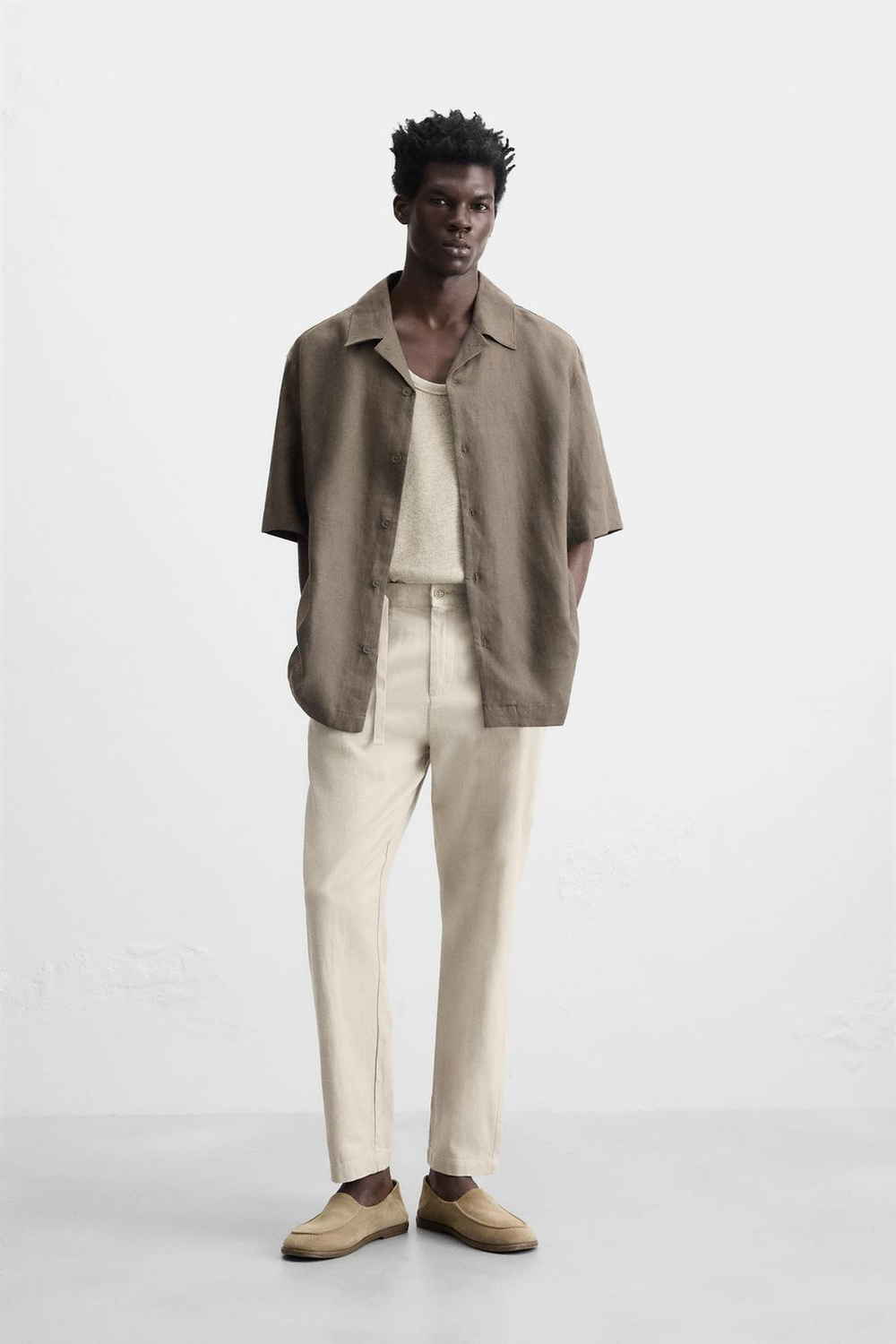 Брюки relaxed fit из хлопка и льна