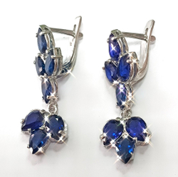 Ювелирные серьги из серебра,вставка синяя шпинель