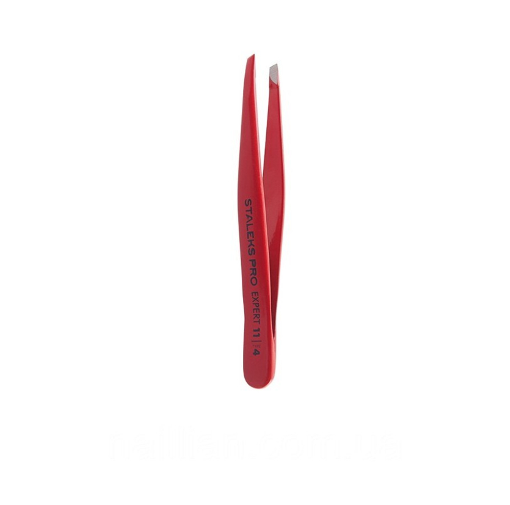 Пинцет для бровей Staleks EXPERT 11 TYPE 4 (узкие скошенные кромки) (красный)