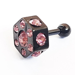 Микроштанга с розовыми кристаллами для пирсинга уха (козелок, хеликс, трагус). Медицинская сталь. Черная. 1 шт