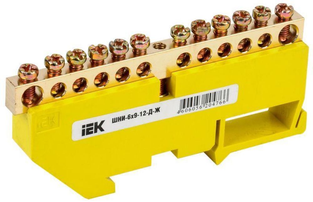 Шина PE &quot;земля&quot; на DIN-изоляторе ШНИ-6х9-12-Д-Ж IEK YNN10-69-12D-K05