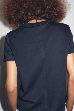 ZARA ФУТБОЛКА ИЗ МЕРСЕРИЗОВАННОГО ХЛОПКА, МОРСКОЙ СИНИЙ