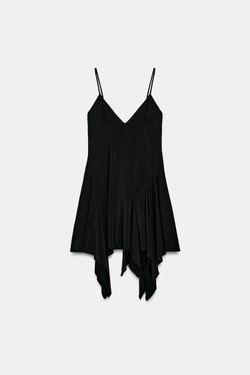 ZARA ПЛАТЬЕ АСИММЕТРИЧНОГО КРОЯ НА БРЕТЕЛЯХ, ЧЕРНЫЙ