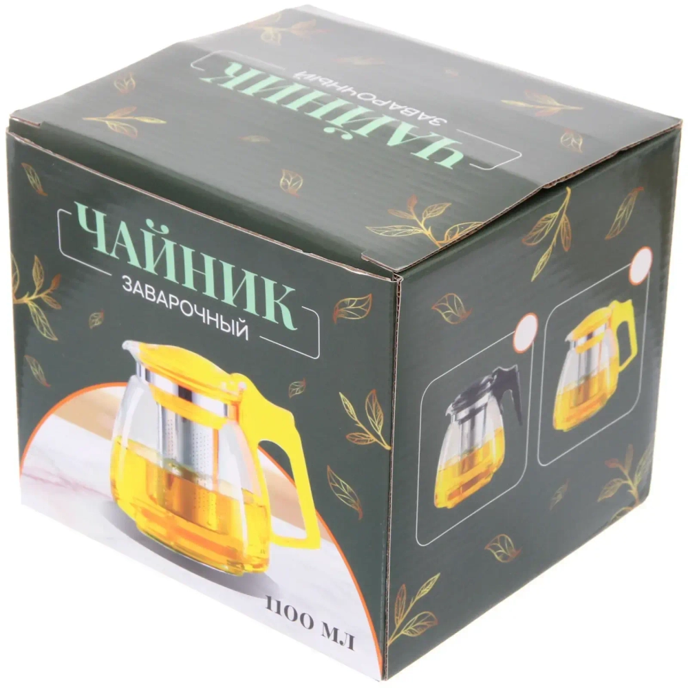 Чайник заварочный стеклянный 1100мл «Ассорти», микс цветов