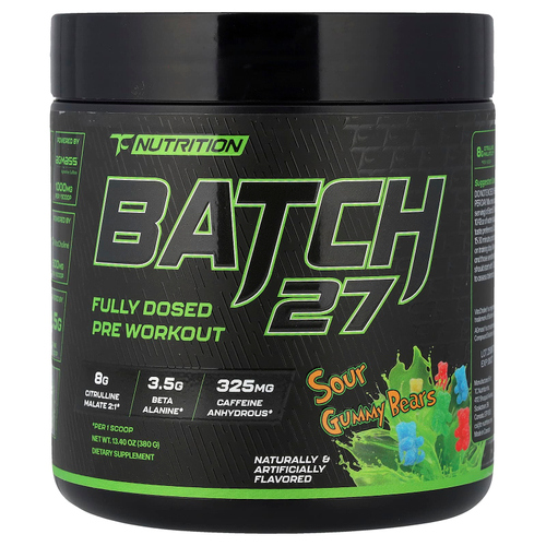 TC Nutrition, Batch 27, предтренировочная добавка, с кислыми жевательными мишками, 380 г (13,4 унции)