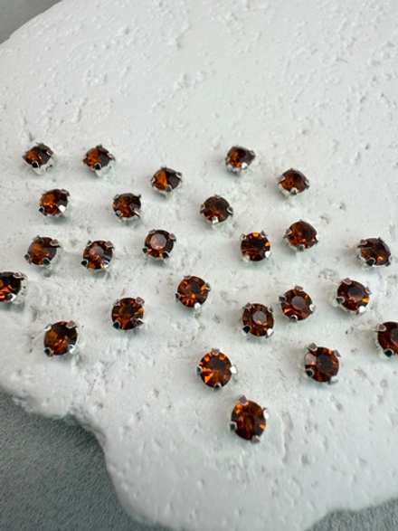 Шатоны 4 мм, Дымчатый топаз в серебре, 25 шт