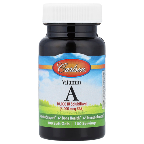 Carlson, Витамин A, 3000 мкг RAE (10 000 МЕ), 100 мягких таблеток