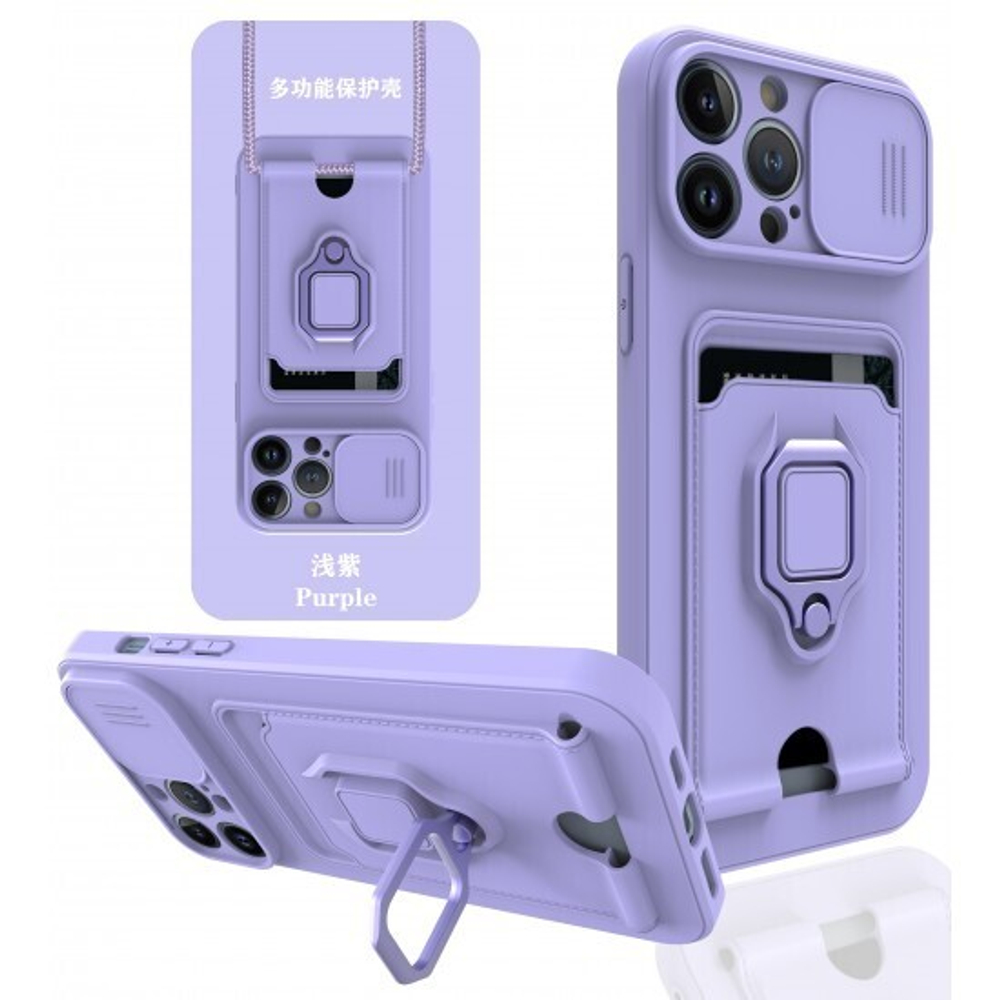 Чехол на iPhone 13 Pro с защитой камеры, магнитным держателем и подставкой, 013036 Черный CM