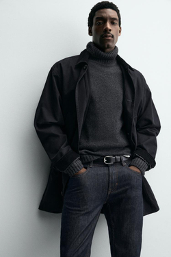 ZARA КОЖАНЫЙ РЕМЕНЬ С ДЕКОРАТИВНОЙ СТРОЧКОЙ, ЧЕРНЫЙ