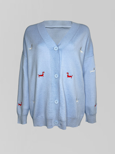 Кардиган Sora 80824 удлиненный на пуговицах с принтом таксы