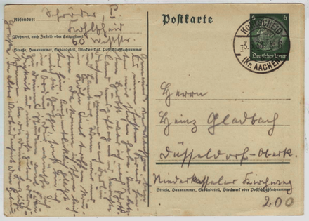 Почтовая карточка - Германия - 1938 год, подписана, прошла почту. (Кольшайд - Аахен)