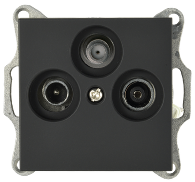 Розетка TV+FM+SAT Φ9.5mm проходная с накладкой, цвет черный матовый (soft touch)