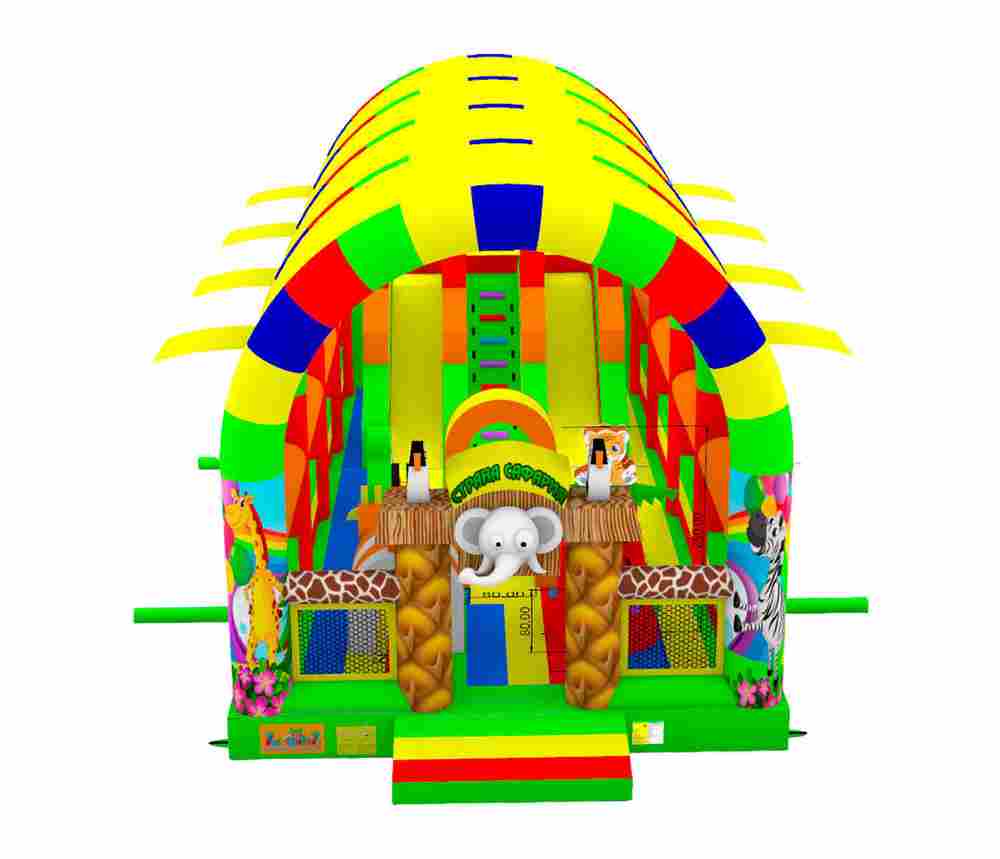 Коммерческий надувной батут «Страна Сафария 2» с крышей и двумя горками, 12*6*6 м