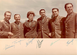 Групповое фото шести советских космонавтов первого отряда. Г.С.Титов,  Ю.А. Гагарин, 1964