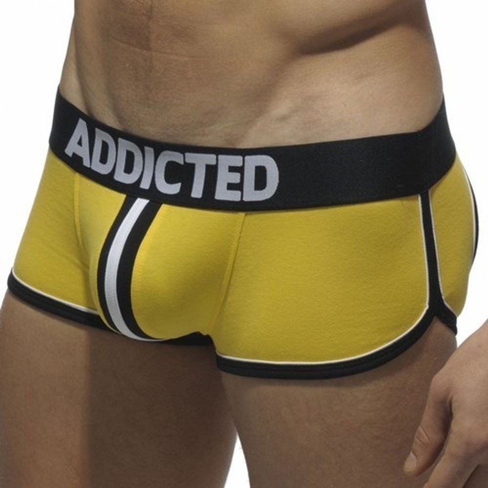 Мужские трусы джоки боксеры желтые с черной окантовкой и белой полосой посередине Addicted JOCK YELLOW