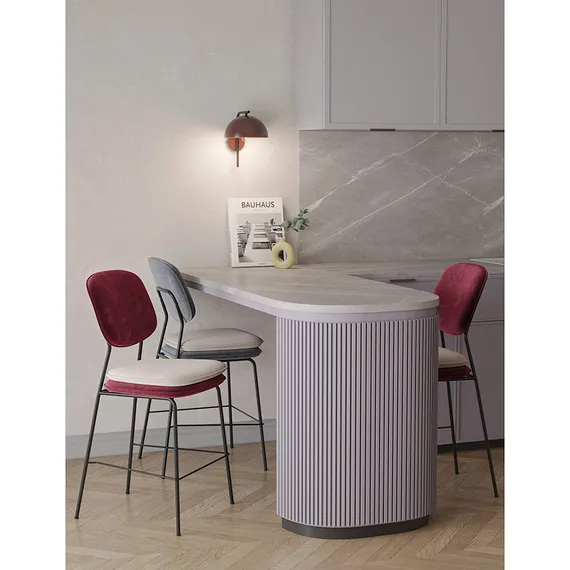 Стул полубарный с контрастным кантом pea, велюр, бордовый/бежевый