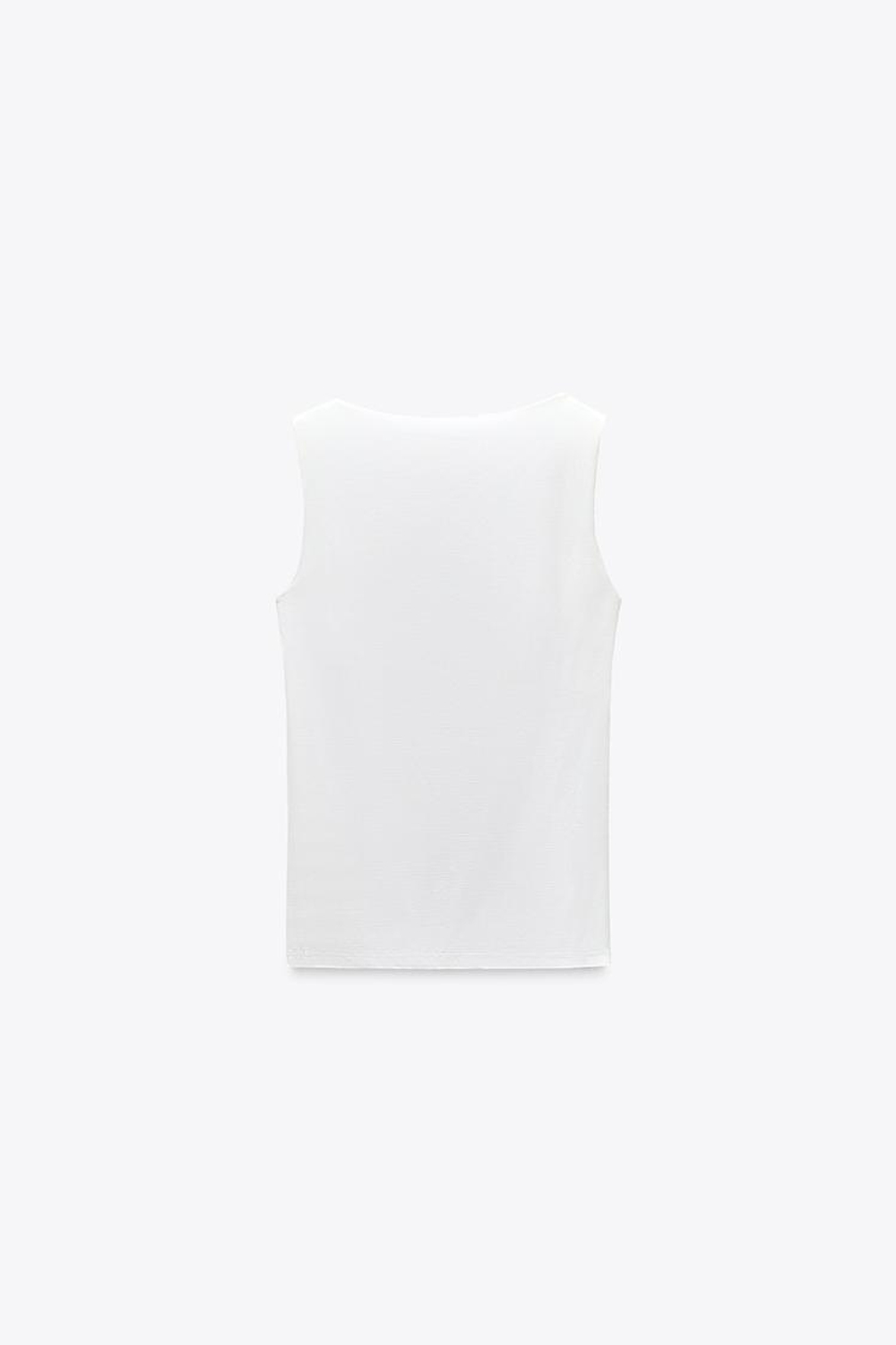 ZARA ТОП ИЗ ПОЛИАМИДА С ШИРОКИМИ БРЕТЕЛЯМИ, ЭКРЮ