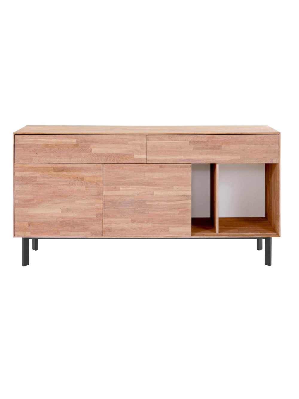 Комод с 2 ящиками Виби 165х42х84 см из массива дуба, тумба под телевизор на металлических ножках в стиле лофт