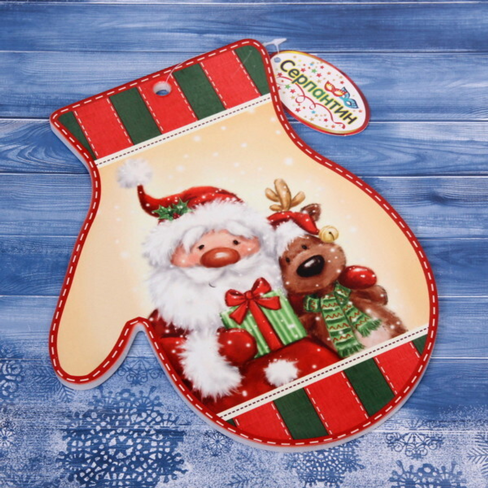 Подставка под горячее керамика «Варежка» 20*25см «Дедушка Мороз с Оленем»