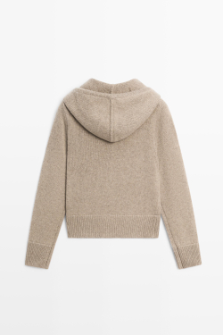 Massimo Dutti Кардиган из 100% кашемира с капюшоном и молнией, бежевый