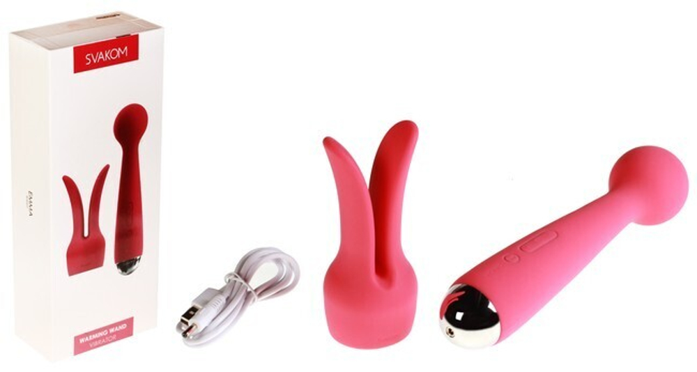 Мощный вибратор с функцией подогрева и со сменной насадкой EMMA (Цвет: розовый с серебряным)