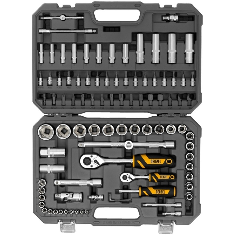 Набор инструментов, 1/2", 1/4", CrV, S2, пластиковый кейс, 94 предмета// Denzel [15813]