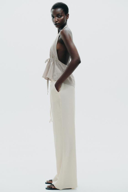 ZARA БРЮКИ ИЗ ТКАНИ С РЕЛЬЕФНЫМ УЗОРОМ, ЦВЕТ СЛОНОВОЙ КОСТИ