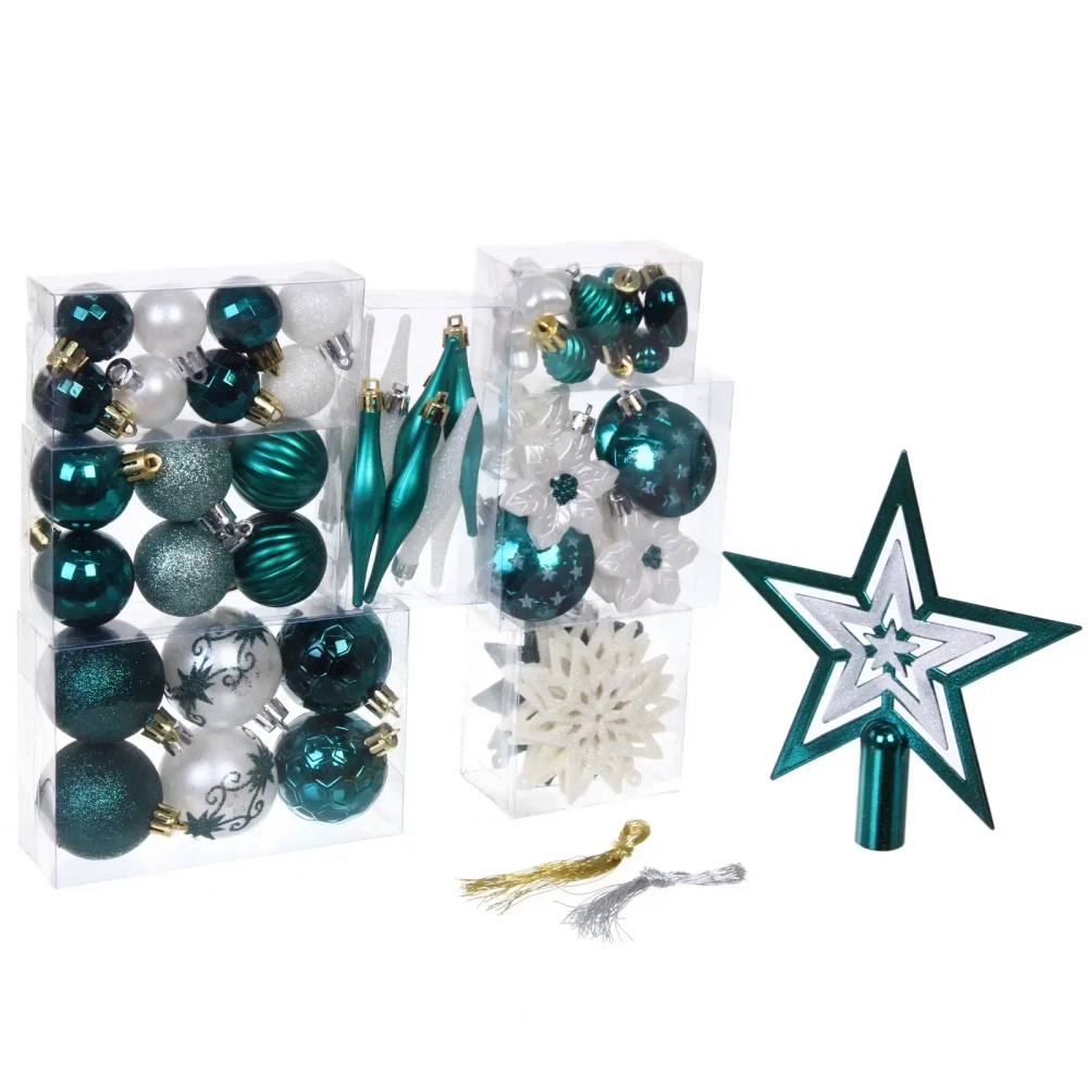 Набор ёлочных украшений «Сказочная зима» 45 предметов, Белый/Нефрит