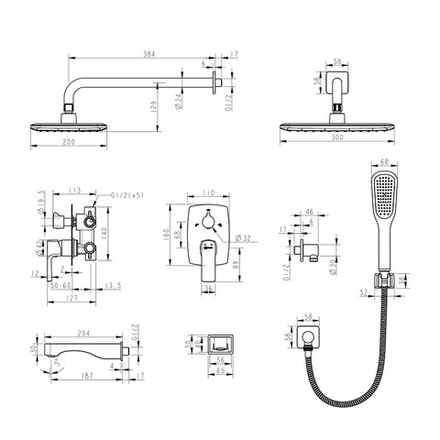 LM7222BL URSUS Смеситель для ванны и душа встраиваемый с дополнительной 1-функц. лейкой, черный