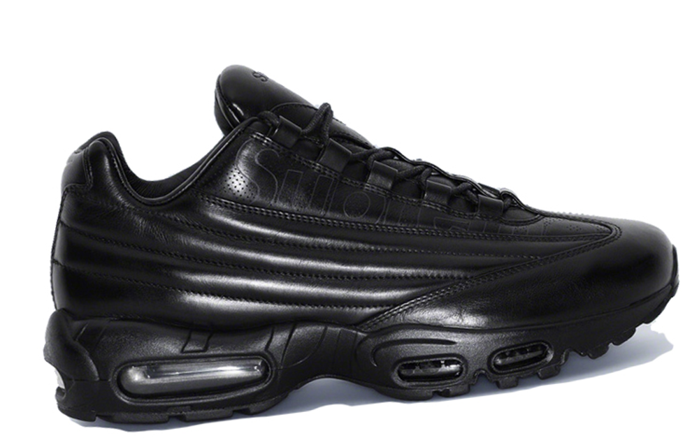 Supreme x Nike Air Max 95 sports comfortable fashion PU patent leather shock absorption low-top air cushion casual running shoes men's black