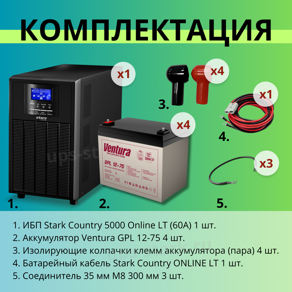 Комплект ИБП SC 5000 online + GPL 12-75 х 4 шт.