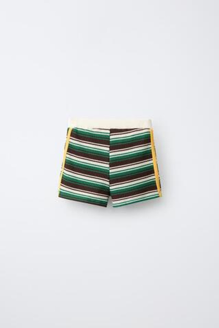ZARA ТРИКОТАЖНЫЕ ШОРТЫ-БЕРМУДЫ В ПОЛОСКУ, КОРИЧНЕВЫЙ