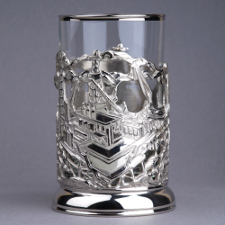 Подстаканник "Нефть" с  никелированием в подарочном футляре