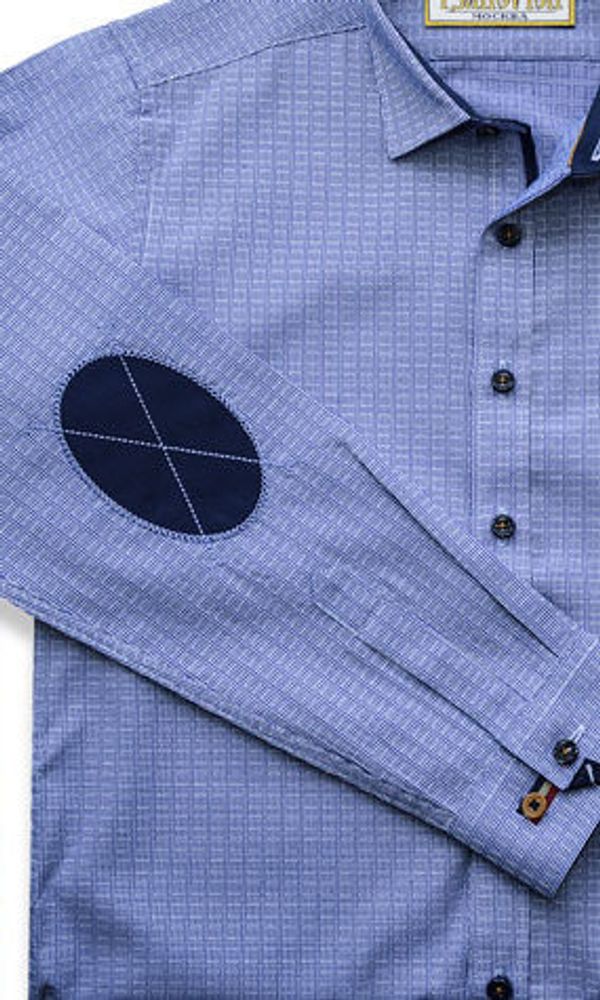 Праздничная голубая сорочка с накладками на локтях TSAREVICH