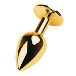 Золотистая анальная втулка 9,5см со стразом чёрного цвета ToyFa Metal 717006-5
