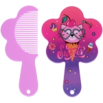 Расческа с зеркалом в наборе детские «МИМИШКИ», котик, цвет розово-фиолетовый, 11см