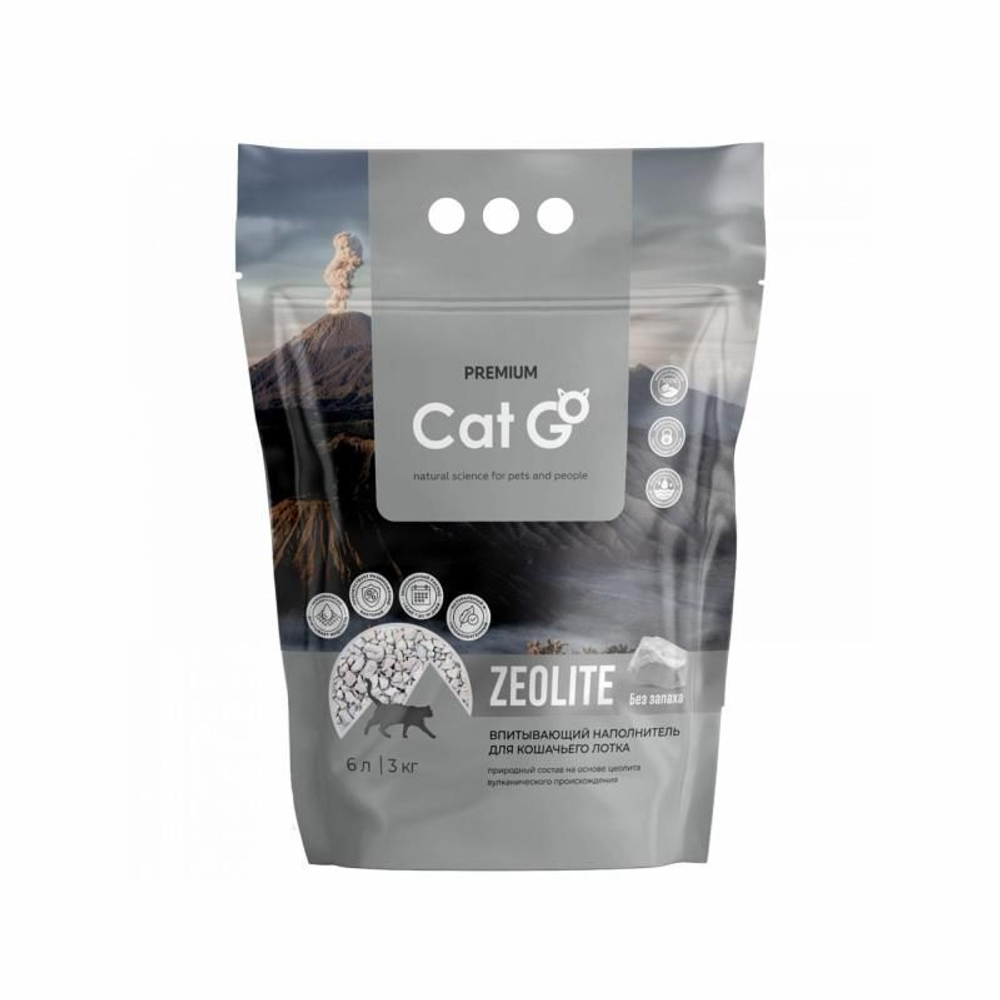 Наполнитель Cat Go ZEOLITE для кошачьего туалета, впитывающий, цеолит, без запаха, 3 кг (6 л)