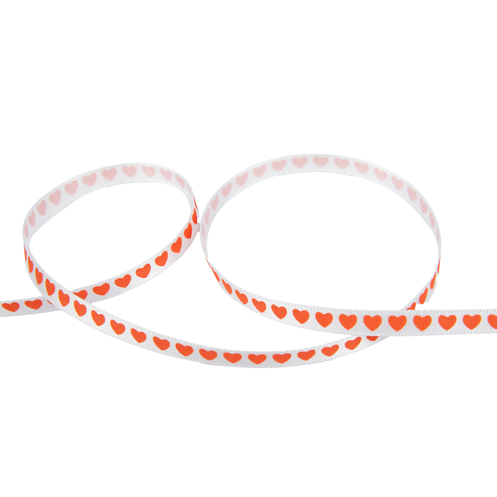 Лента атласная 6 мм "Gamma", с рисунком сердечки