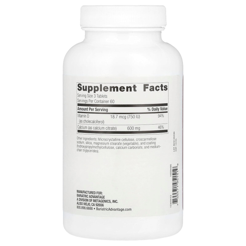Bariatric Advantage, нежевательный цитрат кальция, 180 таблеток