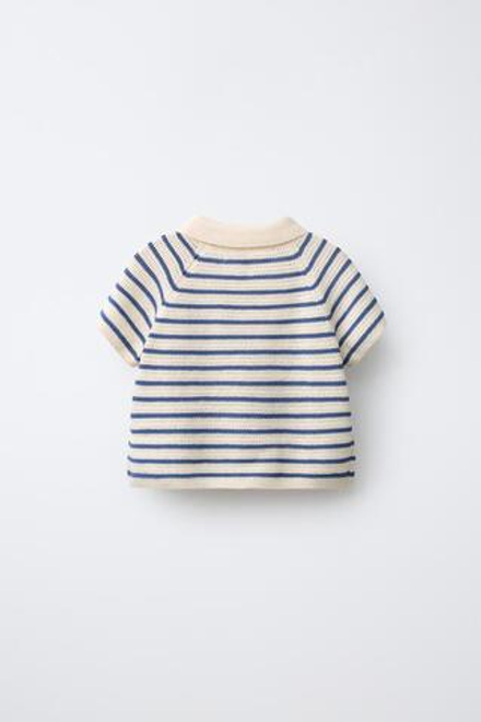 ZARA ТРИКОТАЖНОЕ ПОЛО В ПОЛОСКУ, ЭКРЮ/СИНИЙ