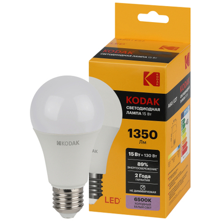 Лампочка светодиодная Kodak LED KODAK A60-15W-865-E27 E27 / Е27 15Вт груша холодный дневной свет