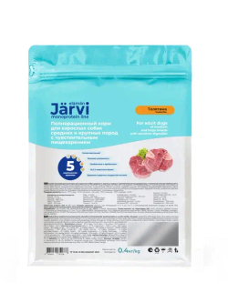 Jarvi сухой монопротеиновый полнорационный корм для собак сред. и крупных пород с чув. пищеварением, Телятина, 400г.