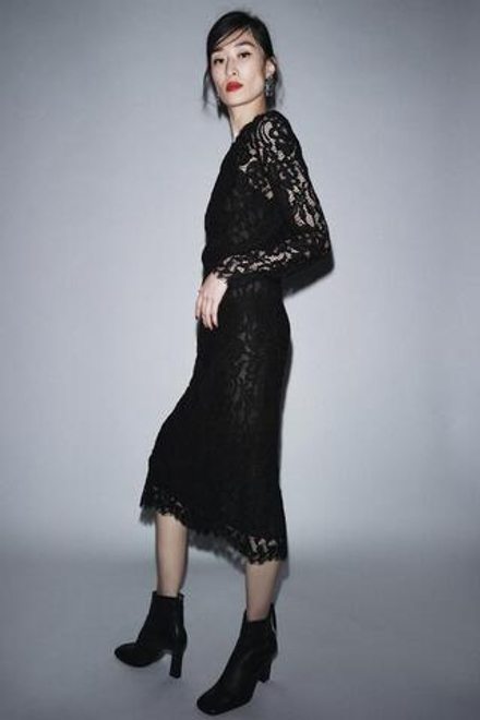 ZARA ПЛАТЬЕ МИДИ С КРУЖЕВОМ — ZW COLLECTION LIMITED EDITION, ЧЕРНЫЙ