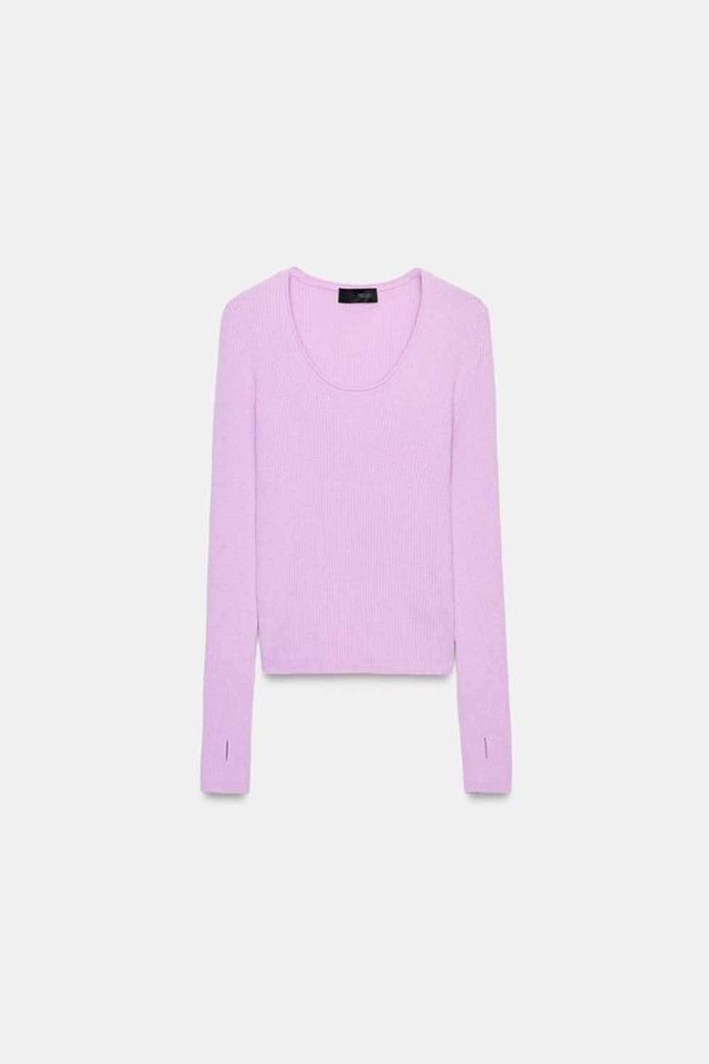 ZARA СВИТЕР В РУБЧИК ИЗ СМЕСОВОЙ ШЕРСТИ, СВЕТЛО-СИРЕНЕВЫЙ