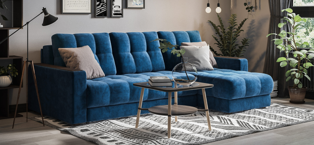 Угловой диван Босс Классик Велюр Монолит синий