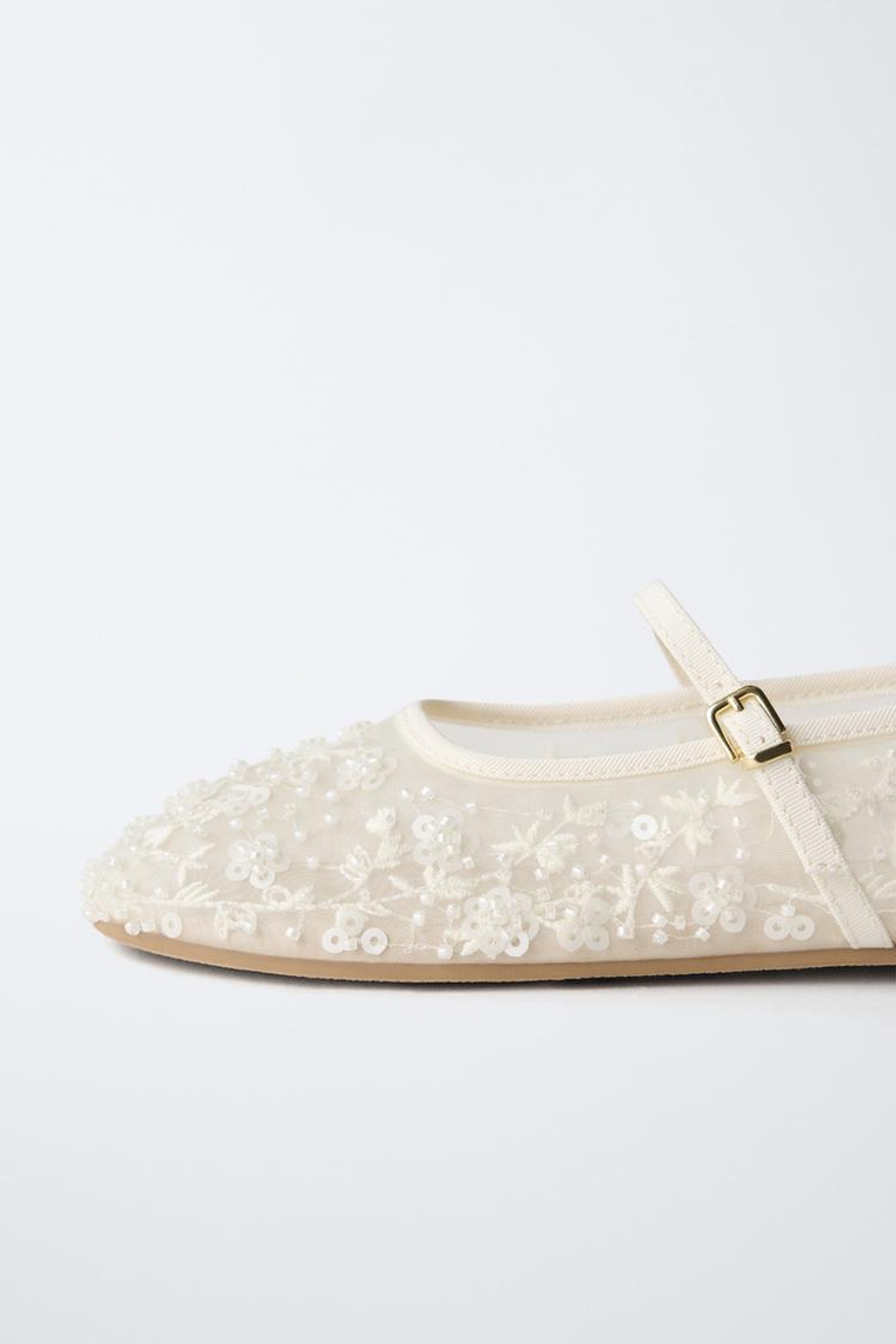 ZARA БАЛЕТКИ С БУСИНАМИ, ЭКРЮ